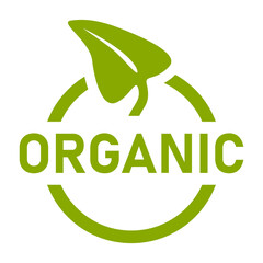 Organic Round Stamp Icon with a Leaf Symbol. Vector Image.