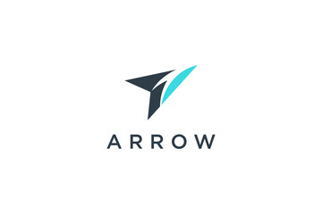 Poster - Right Arrow Up Logo. Blue Geometric Arrow Shape Cutout Style isolated on White Background. Usable for Business and Technology Logos. Flat Vector Logo Design Template Element.