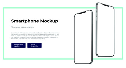 Wall Mural - two isometric turned realistic smartphone mockups for user experience presentation.