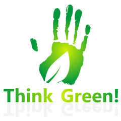 Think green. Dispose of, save the earth or stop the concept of global warming represented by the green sign. Isolated on white. Vector