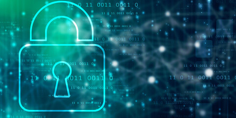Poster - 2d illustration safety concept: closed padlock on digital background