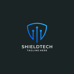 Wall Mural - Creative modern shield technology logo design with business card vector template