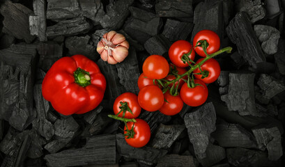 Wall Mural - Cooking fresh vegetables on charcoal grill