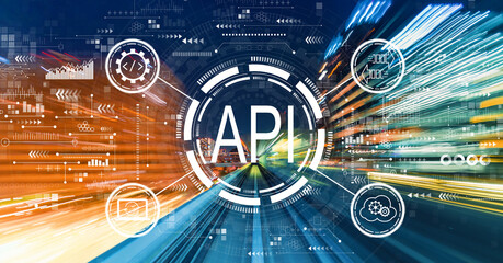 API - application programming interface concept with high speed motion blur