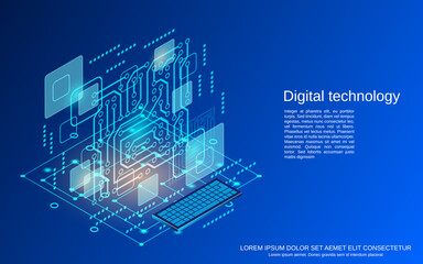 Wall Mural - digital technology flat 3d isometric vector concept illustration
