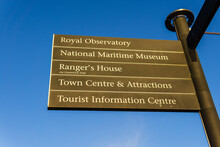 LONDON, UK, 16 February 2021; Crossroad Signpost In Greenwich Park. Royal Observatory Musume.
