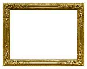 golden frame for paintings, mirrors or photo isolated on white background. design element with clipp