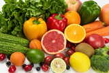 Fototapeta Kuchnia - Assorted fresh ripe fruits and vegetables. Food concept background.