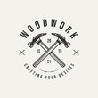 woodwork hammer carpentry vintage badge logo template vector illustration design. retro classic carpenter, lumberjack, workshop emblem icon logo concept