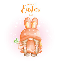 Wall Mural - Happy Easter day with cute gnome and Easter eggs. Digital paint, Vector Illustration 