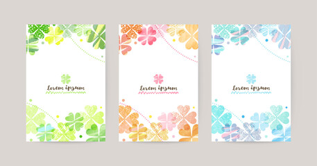 Wall Mural - vector card design template with colorful clovers, watercolor decoration