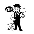 © ari - Cleaning service character mascot in retro style, good for cleaning service business logo