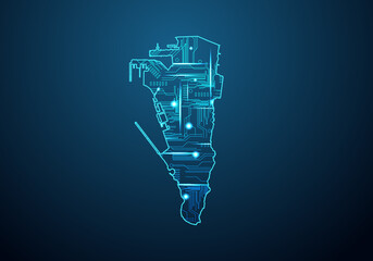 Abstract futuristic map of gibraltar.Circuit Board Design Electric of the region. Technology background. mash line and point scales on dark with map.