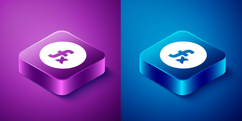 Isometric Function mathematical symbol icon isolated on blue and purple background. Square button. Vector