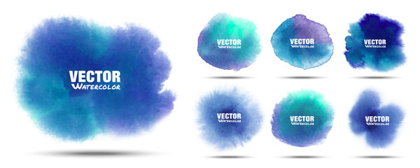 Wall Mural - blue abstract hand drawn watercolor background set. watercolor turquoise color splashing on the pape