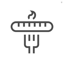 Sausage And Fork Vector Icon. May Called Hot Dog, Hotdog. Food Or Snack Product Made From Meat, Pork Or Beef. To Cook By Fried, Grill On Barbecue (BBQ) For Eat In Breakfast, Lunch Or Dinner. 48x48 Px.