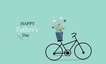 Fathers Day Greeting Card Concept With  Wildflowers Basket Over Black Bike.