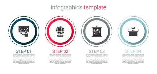 set training, presentation, worldwide, planning strategy concept and briefcase. business infographic