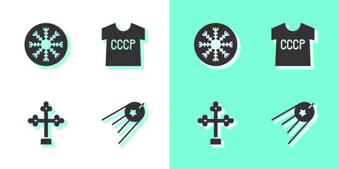 Poster - set satellite, snowflake, christian cross and ussr t-shirt icon. vector