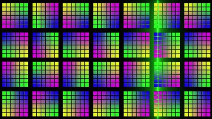 Poster - Abstract animated background in multicolor grid pattern - brightening from back via light bars in movement - endless loop