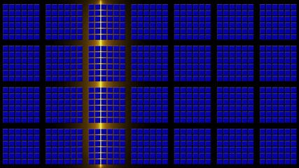 Poster - Abstract animated background in blue grid pattern - brightening from back via yellow light bar in horizontal movement - endless loop