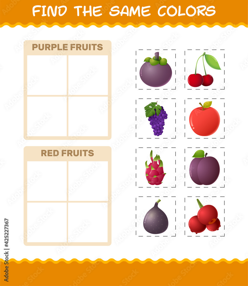 Find the same colors of fruits. Searching and Matching game ...