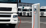 Fototapeta Mapy - Electric truck with charging station. Concept	