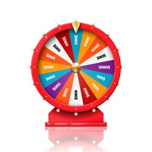 Wheel Of Fortune, Lucky Win Spin Game And Casino Roulette, Vector. Fortune Wheel With Arrow For Dollar Money Prize, Poker Luck Or Lottery Jackpot Equipment, Gambling Game And Casino Bets Chance Drum