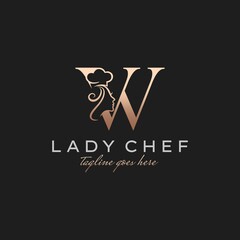 Wall Mural - Letter W Lady Chef, Initial Beauty Cook Logo Design Vector