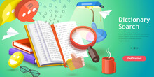 3D Isometric Flat Vector Conceptual Illustration Of Dictionary Search.