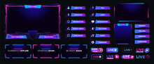 Streaming Screen Panel Overlay Design Template Neon Theme. Live Video, Online Stream Futuristic Technology Style. Abstract Digital User Interface. Live Streaming Button. Vector 10 Eps