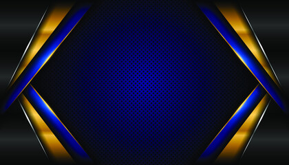 Abstract arrow direction with golden lines on dark blue background. Concept of modern technology innovation