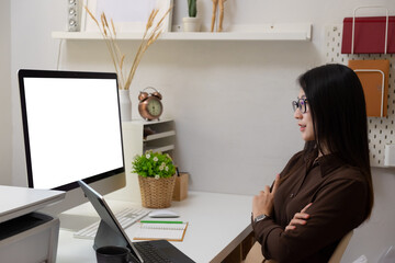 Close-up view of young ui development team working together in office.