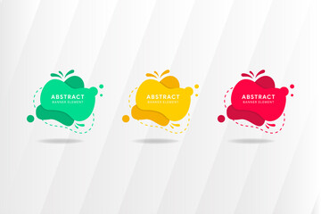 Poster - red flat shape and green fluid blob, and yellow liquid stain geometric form. set of isolated abstrac
