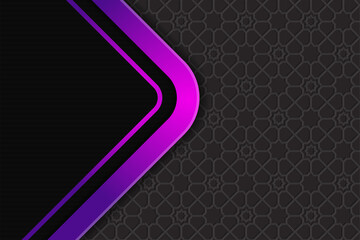 Poster - abstract geometric background template use islamic theme. purple gradient arrow element combined with horizontal line and islam shape pattern isolated in black background.