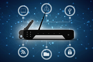 Wireless router with the key. 3D illustration
