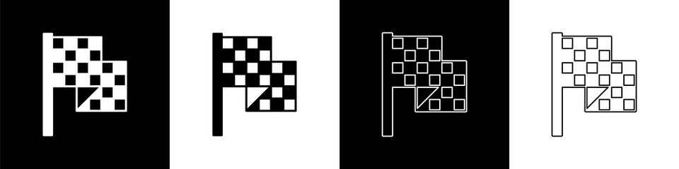 Set Checkered flag icon isolated on black and white background. Racing flag. Vector