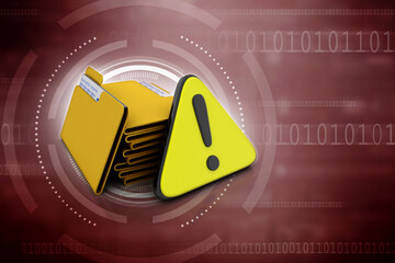 Poster - 3d rendering file folder with exclamation mark