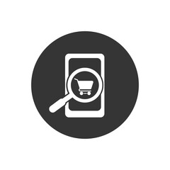 Poster - Glass searching for shopping on smart phone. Online shopping white icon