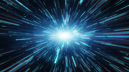 Wall Mural - White blue glow light beam ray flare streaks, Futuristic, explosion speed motion, Abstract Background.
