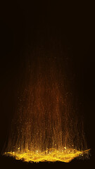 Poster - dark gold yellow brown and glow dust particle abstract background. 3d rendering
