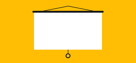 Hanging presentation screen. Empty board or billboard. Screen projector for cinema, movie, games and meetings. vector slide screen sign. Education empty canvas wall frame for meeting on school or work
