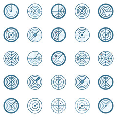 Poster - Radar round colored icons vector set. Sonar creative signs