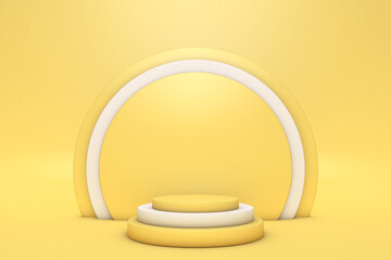 Poster - Abstract minimal 3D scene with geometrical forms. Cylinder podiums bright yellow color. Abstract background. Scene to show cosmetic podructs. Showcase, display case. 3d render.
