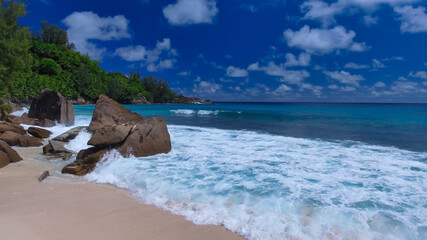 Wall Mural - Mahe', Seychelles. Amazing aerial view from drone on a sunny beautiful day