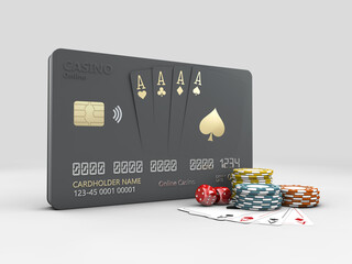 Poster - 3d Illustration of Bank Card with Play Cards, clipping path included