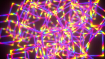 Poster - Abstract wavy squares from neon lines, computer generated. 3d rendering virtual backdrop