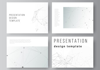 Poster - Vector layout of presentation slides design business templates, template for presentation brochure, brochure cover, report. Gray technology background with connecting lines and dots. Network concept.