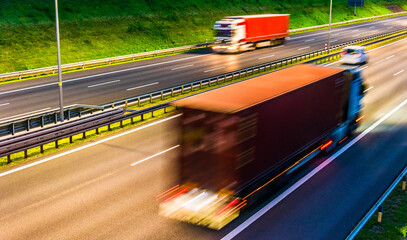 Sticker - Trucks on six lane controlled-access highway in Poland