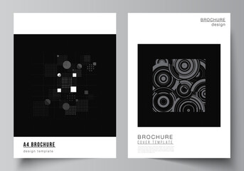 Poster - Vector layout of A4 cover mockups templates for brochure, flyer layout, booklet, cover design, book design. Abstract technology black color science background. Digital data. Minimalist high tech.